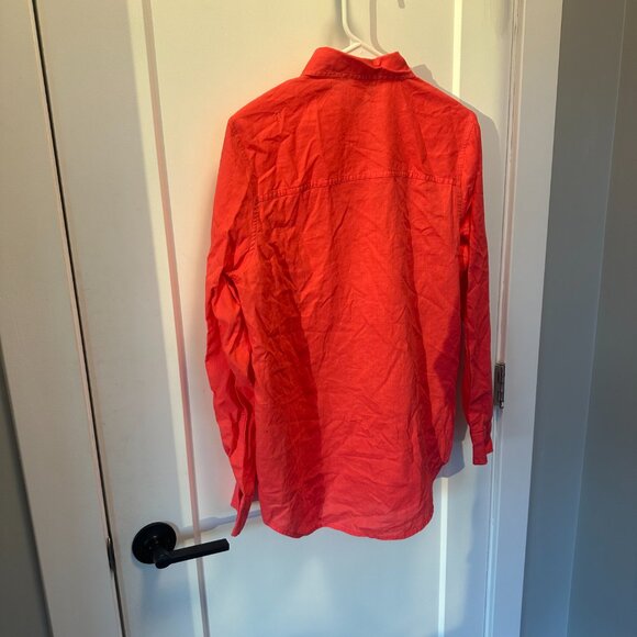 GAP Linen-Blend Easy Shirt Small Coral Pink Button Down - Picture 5 of 6